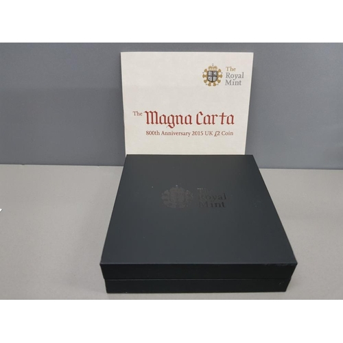 64 - UK 2015 2 POUND MAGNA CARTA SILVER PROOF COIN IN BOX AND CASE OF ISSUE WITH CERTIFICATE