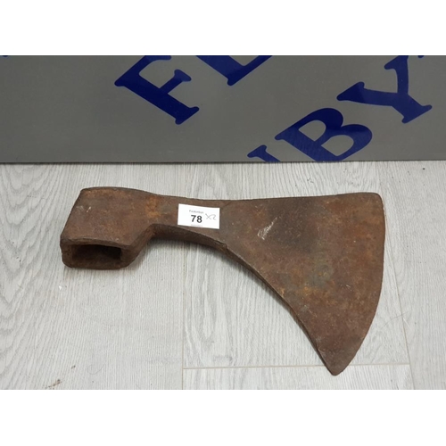 78 - LARGE ANTIQUE LOCK AND KEY WITH AXE HEAD