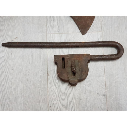 78 - LARGE ANTIQUE LOCK AND KEY WITH AXE HEAD