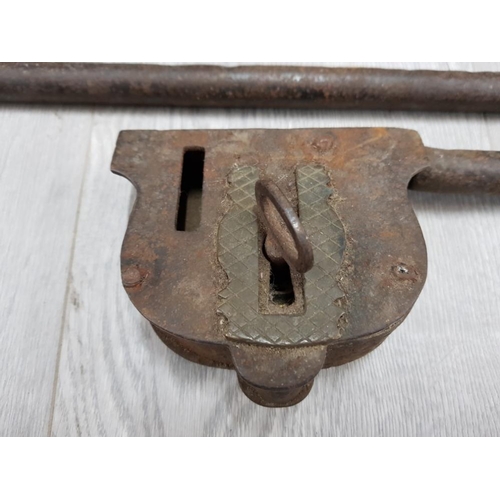 78 - LARGE ANTIQUE LOCK AND KEY WITH AXE HEAD