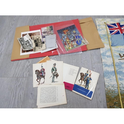 88 - INTERESTING LOT OF MILITARY MEMORABILIA INCLUDING FRAMED PRINT OF A OFFICER, POLISH POSTCARDS WITH K... 