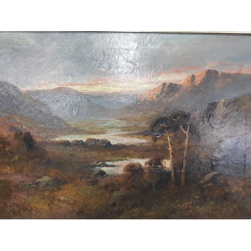 63 - ANTIQUE OIL PAINTING ON CANVAS OF SCOTTISH GLEN SCENE SIGNED BY CLEMENT MORRIS 29.5 INCH BY 19.5 INC... 