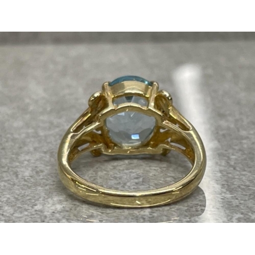 310 - BLUE STONE WITH DIAMONDS RING 9CT GOLD SIZE M1/2