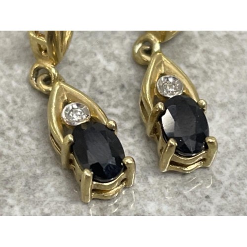 329 - LADIES 9CT GOLD DIAMOND SAPPHIRE DROP EARRINGS