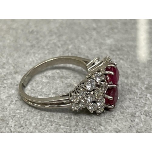 332 - 18CT WHITE GOLD RUBY DIAMOND CLUSTER RING 5.9G SIZE P