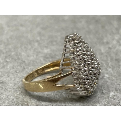 334 - 9CT GOLD DIAMOND PEAR SHAPED CLUSTER RING APPROX 1CT 6.5G SIZE N1/2