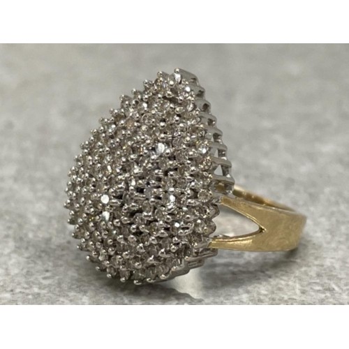 334 - 9CT GOLD DIAMOND PEAR SHAPED CLUSTER RING APPROX 1CT 6.5G SIZE N1/2