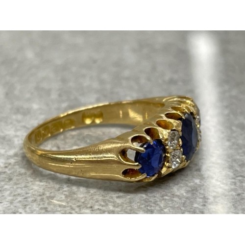 339 - ANTIQUE 18CT GOLD DIAMOND SAPPHIRE RING 6.2G SIZE N