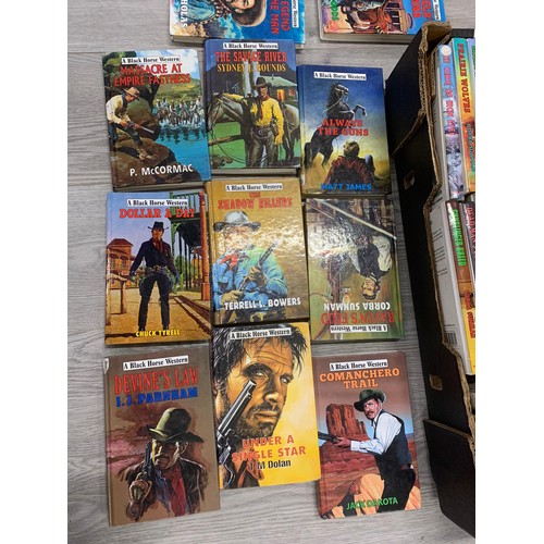 20 - COLLECTION OF VINTAGE COWBOY BOOKS A BLACK HORSE WESTERN INCLUDING DEVINES LAW I.J PARNHAM, DOLLAR A... 