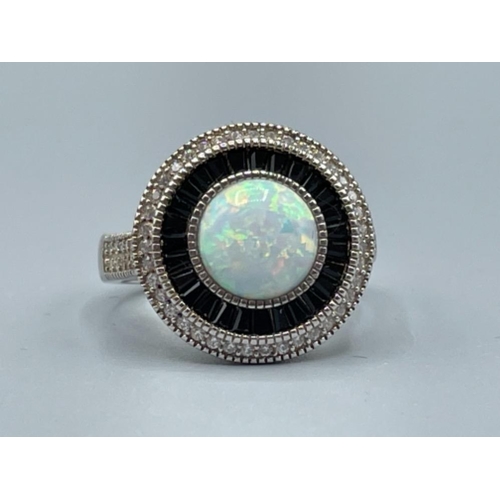 23 - Silver CZ and opal dress ring 7.8g size R