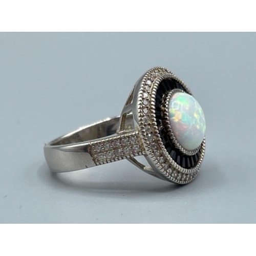 23 - Silver CZ and opal dress ring 7.8g size R