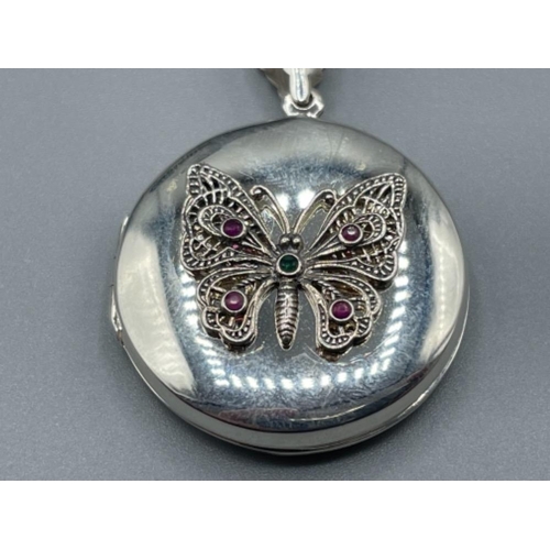 3 - Silver and ruby butterfly locket with chain