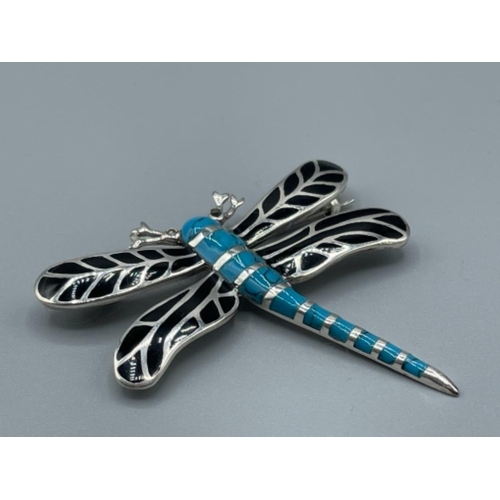 30 - Silver turquoise and enamel set dragonfly brooch