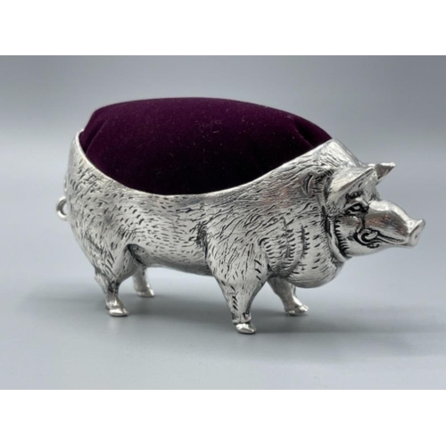 32 - Large silver plated pig pincushion