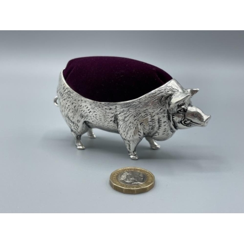 32 - Large silver plated pig pincushion