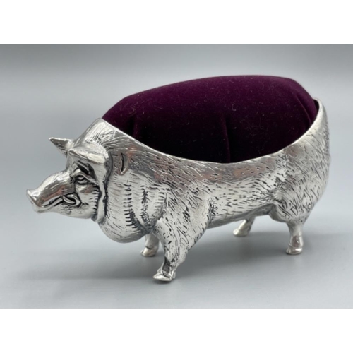 32 - Large silver plated pig pincushion