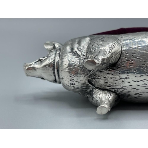 32 - Large silver plated pig pincushion