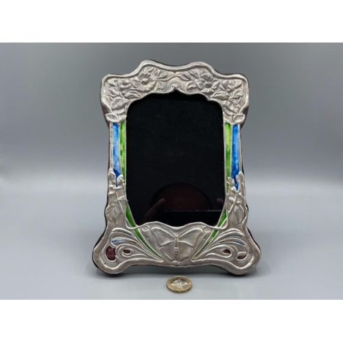 35 - Good silver and enamel art nouveau style easel back picture frame