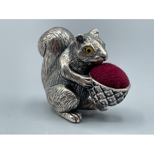 38 - Silver squirrel pincushion