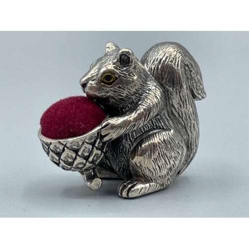 38 - Silver squirrel pincushion