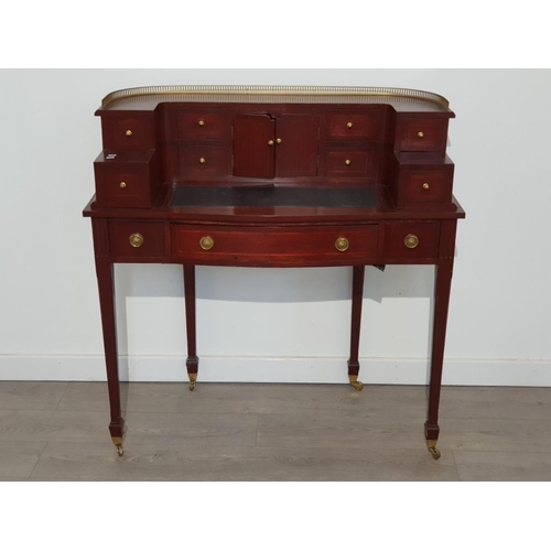 383 - Reproduction mahogany bureau desk in regency style with brass effect trim and handles 104x42cm H107c... 