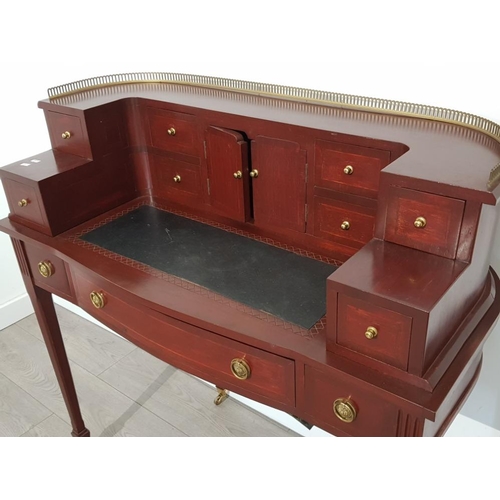 383 - Reproduction mahogany bureau desk in regency style with brass effect trim and handles 104x42cm H107c... 