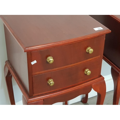 385 - Pair of repro mahogany 2 drawer bedside chests with queen Anne legs and brass effect handles