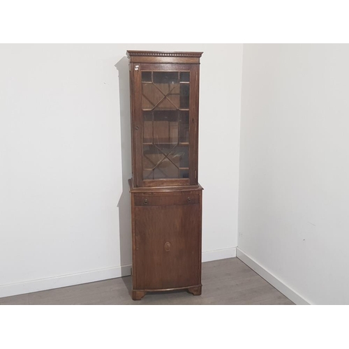 388 - Tall narrow 1930s display cabinet, with glazed display top section and storage cupboard below, 58x59... 