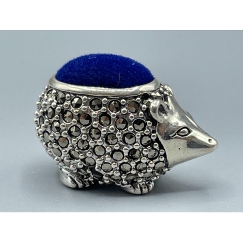 39 - Silver and marcasite hedgehog pincushion