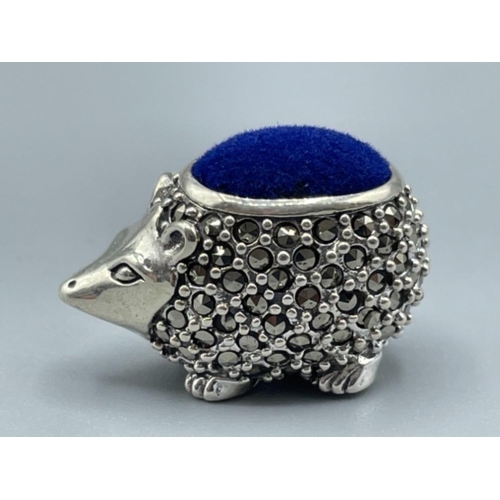 39 - Silver and marcasite hedgehog pincushion