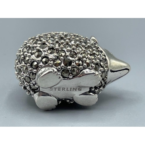 39 - Silver and marcasite hedgehog pincushion