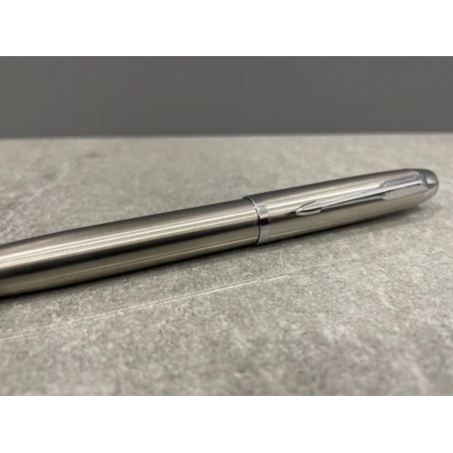 44 - New brushed steel pen in case