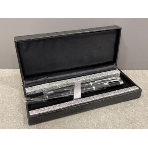 46 - New pen set black ball point and fountain pen in original case