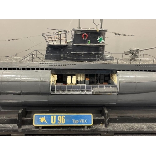 Hand built model of German U boat U96 with side cut always showing Diesel  engines and the con deck n