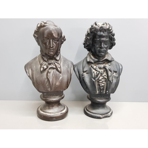 109 - 2 old chalk busts of mendelssohn and Beethoven