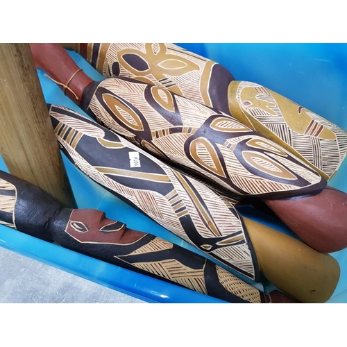 121 - 6 aborigine animal and bird carvings with didgeridoo