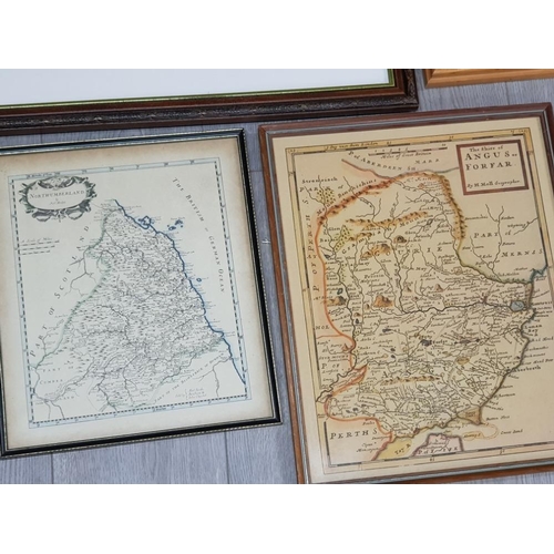 127 - Various framed english and scottish maps and a framed stained glass piece