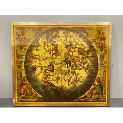 131 - Foreign print of star constellations in heavy brass effect frame