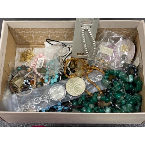 143 - Box of costume jewellery and compact