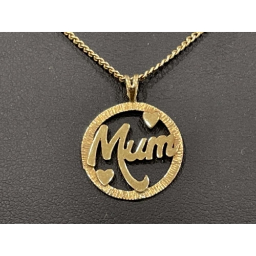 157 - 9ct gold Mum pendant and chain 3.9g