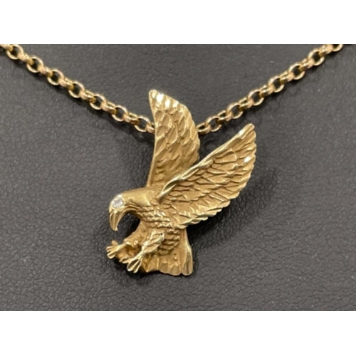 158 - 9ct gold and diamond American Eagle pendant and belcher chain 9.9g