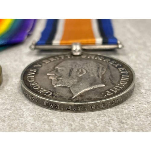 163 - Medals WWI pair of silver medal and Victory medal awarded to T-392721 DVR. J.S.Hodson. A.S.C
