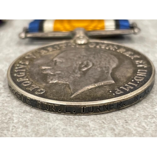 164 - Medals WWI pair of silver medal and Victory medal awarded to L-22516 GNR L.Turner R.A