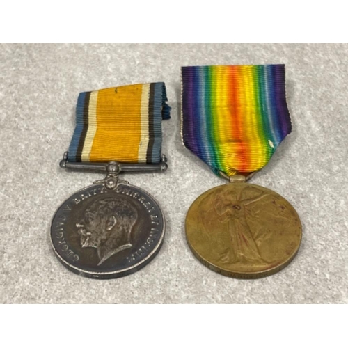 167 - Medals WWI pair of silver medal and Victory medal awarded to 57318 Pte J. Hardwick. E Surrey Reg