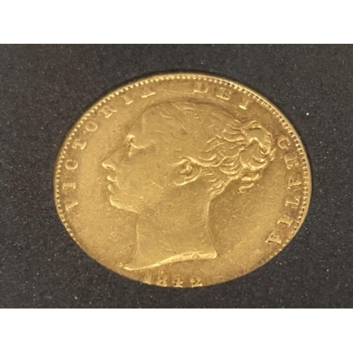 169 - 22ct gold 1842 young head shield back sovereign coin