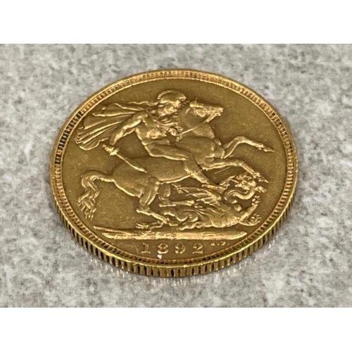170 - 22ct gold 1892 Jubilee sovereign coin. Sydney mint