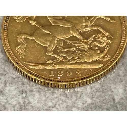 170 - 22ct gold 1892 Jubilee sovereign coin. Sydney mint