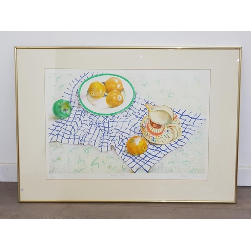 177 - Framed Limited edition screenprint titled orange still life, signed and dated by artist Rachel Gibso... 