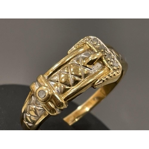 183 - Large 9ct gold diamond Fancy buckle ring size Z 4.7g