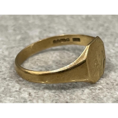 192 - Vintage 9ct gold Hexagonal signet ring. Size J 1.2g